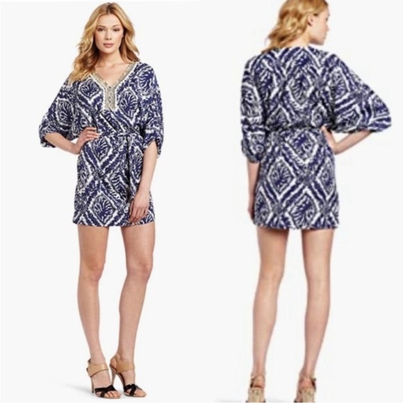 Lilly Pulitzer XS Caftan Dress Wilda Bright Navy Embellished Tunic Dress